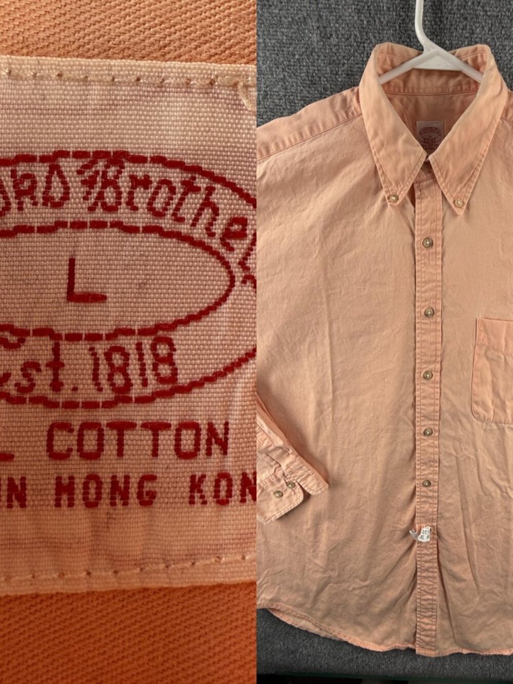 VTG Brooks Brothers Large Orange Cotton Button-Down Business Solid Long Sleeve